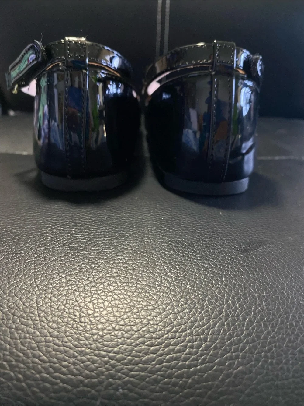 Girls Classic Black Patent Mary Jane Shoes Glitter Butterflies Size 1 US 13 UK